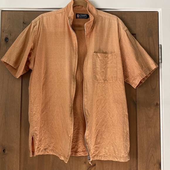 VTG Chaps Full Zippered shirt Mens M Peach Stonewashed Cotton Beach Preppy RARE - Picture 2 of 9